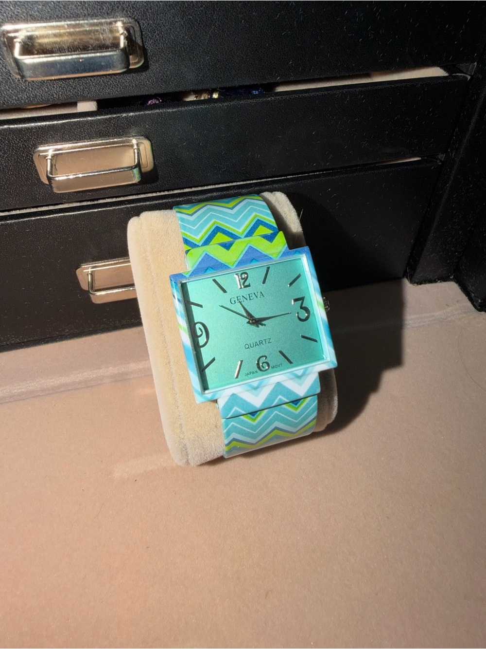 Geneva Blue and Lime Chevron Resin Square Watch